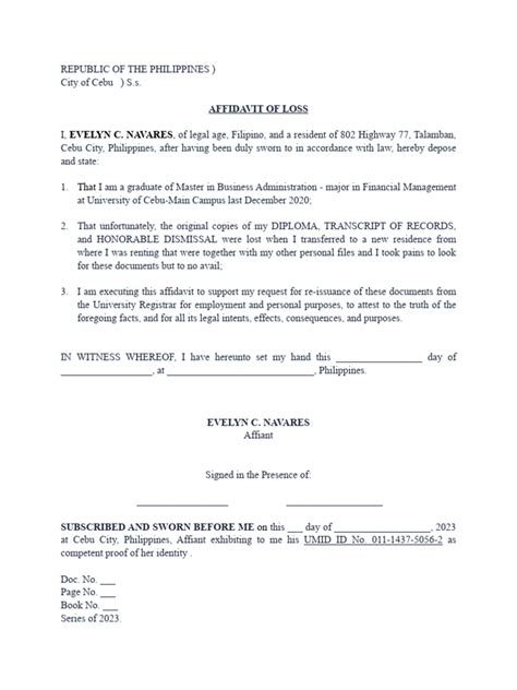 affidavit of loss diploma and tor|Download Affidavit Of Loss .